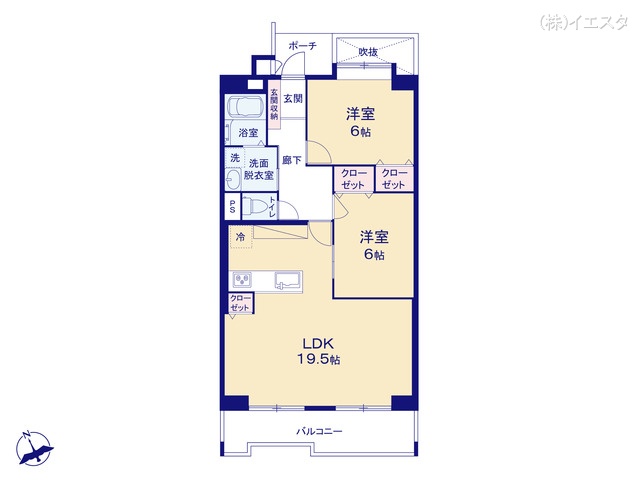 愛知県名古屋市名東区にじが丘１丁目のマンション『荘苑星ヶ丘』 2LDK間取図 ※図面と異なる場合は現況を優先