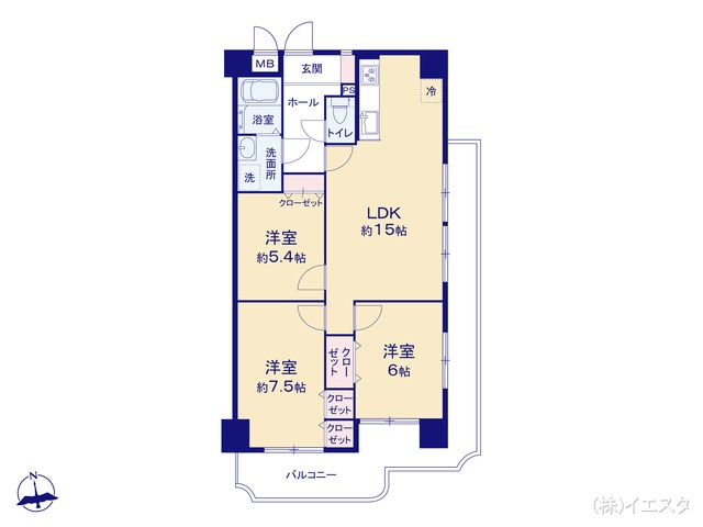 愛知県日進市浅田平子３丁目のマンション『キングスコート赤池』 3LDK間取図 ※図面と異なる場合は現況を優先