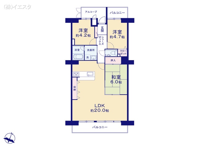 愛知県尾張旭市井田町3丁目のマンション『ラビデンス尾張旭光和』 3LDK間取図 ※図面と異なる場合は現況を優先