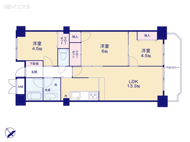 愛知県春日井市八事町３丁目のマンション『グローリアスハイツ春日井』 3LDK間取図 ※図面と異なる場合は現況を優先