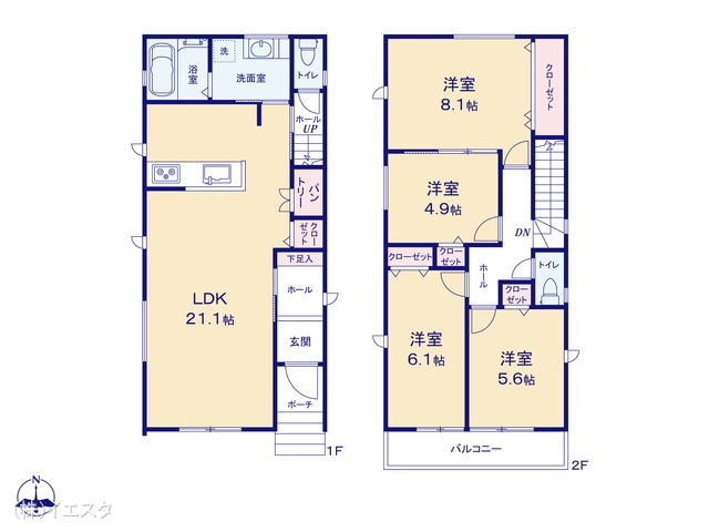 愛知県尾張旭市庄南町１丁目の新築戸建て 4LDK間取図 ※図面と異なる場合は現況を優先