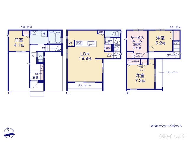愛知県名古屋市守山区鳥神町の新築戸建て 3SLDK間取図 ※図面と異なる場合は現況を優先