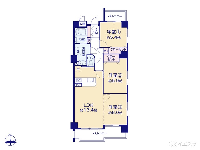 愛知県名古屋市守山区八反のマンション『ラフィナス守山』 3LDK間取図 ※図面と異なる場合は現況を優先