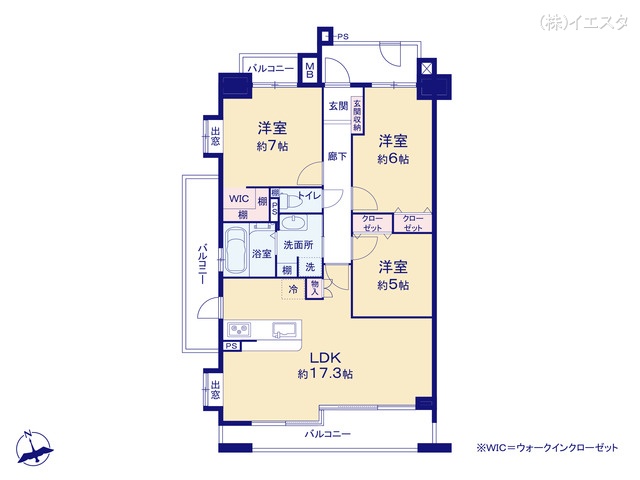 愛知県長久手市鴨田のマンション『ファミール藤ヶ丘2番館』 3LDK間取図 ※図面と異なる場合は現況を優先