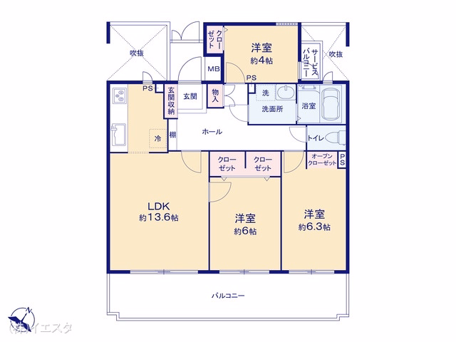 愛知県名古屋市名東区赤松台のマンション『赤松台パークハウス四番館』 3LDK間取図 ※図面と異なる場合は現況を優先