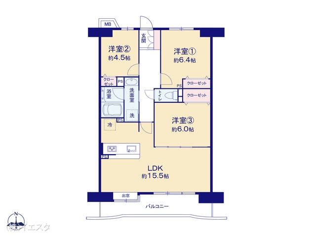 愛知県日進市栄５丁目のマンション『ダイアパレス日進』 3LDK間取図 ※図面と異なる場合は現況を優先