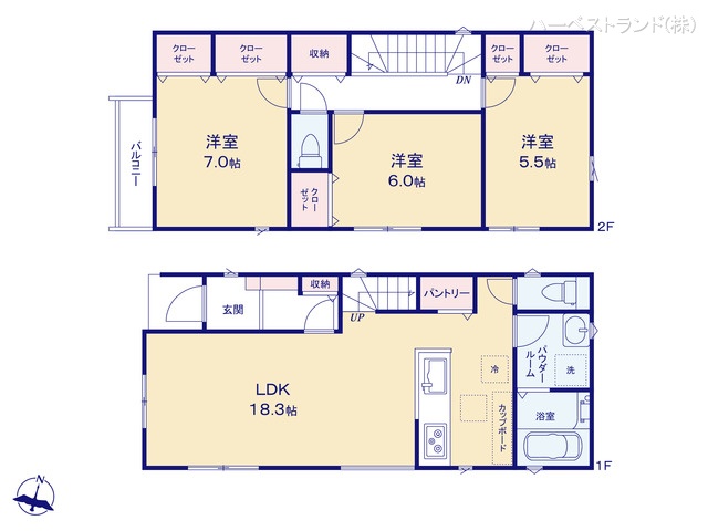 神奈川県横浜市港北区篠原北１丁目の新築戸建て 3LDK間取図 ※図面と異なる場合は現況を優先