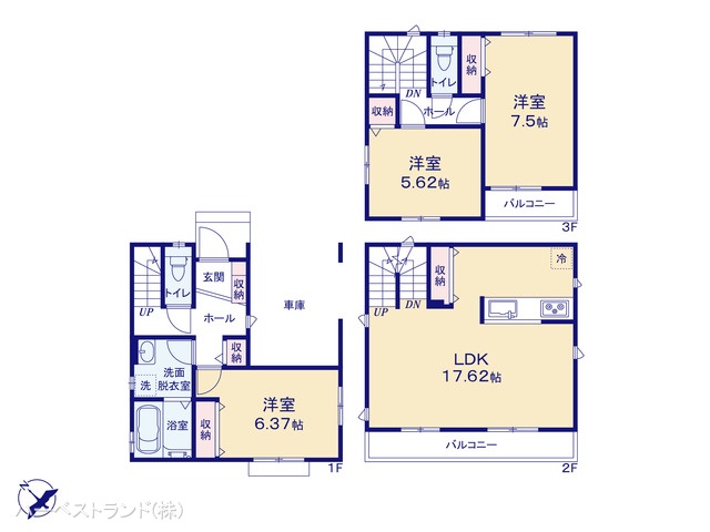神奈川県相模原市中央区淵野辺本町２丁目の新築戸建て 3LDK間取図 ※図面と異なる場合は現況を優先
