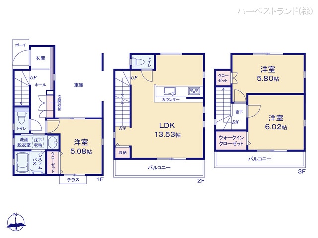神奈川県横浜市鶴見区東寺尾2丁目の新築戸建て 3LDK間取図 ※図面と異なる場合は現況を優先