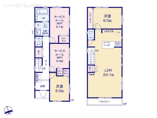 神奈川県横浜市港北区下田町3丁目の新築戸建て 2SLDK間取図 ※図面と異なる場合は現況を優先