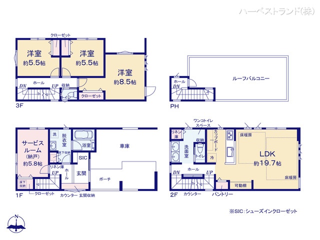 神奈川県川崎市中原区小杉御殿町2丁目の新築戸建て 3SLDK間取図 ※図面と異なる場合は現況を優先