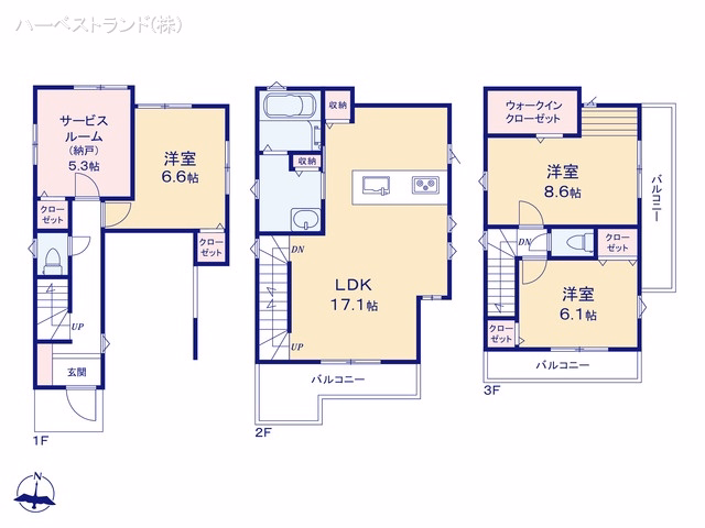 新築戸建て 川崎市中原区小杉陣屋町130　2棟 1号棟 間取図