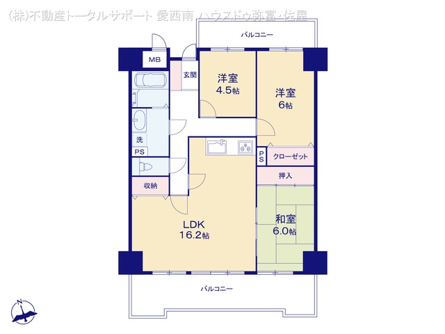 愛知県海部郡蟹江町本町５丁目のマンション『ライオンズマンションニューシティ蟹江六番館』 3LDK間取図 ※図面と異なる場合は現況を優先
