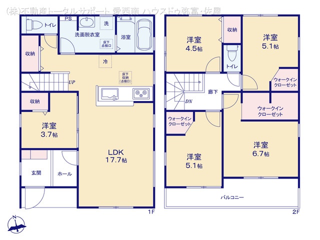 愛知県愛西市佐屋町亥新田の新築戸建て 5LDK間取図 ※図面と異なる場合は現況を優先