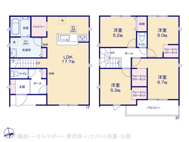愛知県津島市宇治町字茶ノ里の新築戸建て 4LDK間取図 ※図面と異なる場合は現況を優先