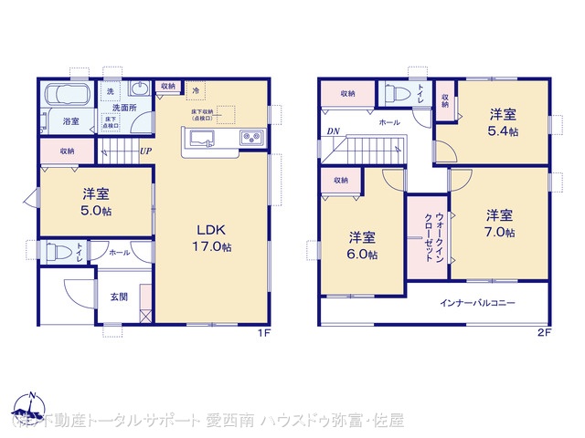 愛知県津島市大字日光字東浦の新築戸建て 4LDK間取図 ※図面と異なる場合は現況を優先