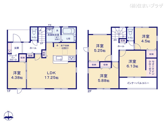 愛知県犬山市大字橋爪字一丁田の新築戸建て 5LDK間取図 ※図面と異なる場合は現況を優先