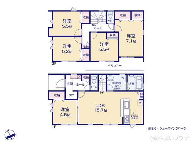 愛知県稲沢市矢合町面棒堀の新築戸建て 5LDK間取図 ※図面と異なる場合は現況を優先