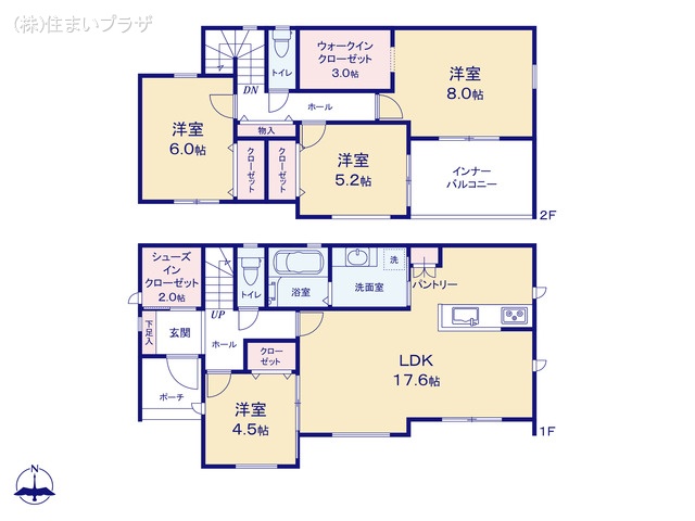 愛知県江南市古知野町　宮裏の新築戸建て 4LDK間取図 ※図面と異なる場合は現況を優先