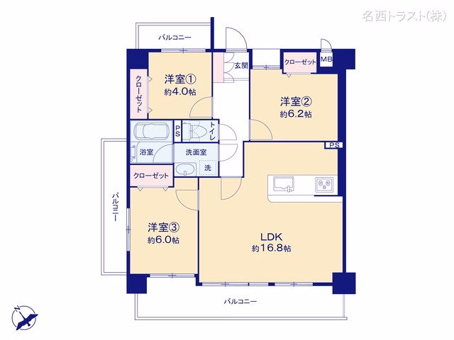 中古マンション ライオンズガーデン中小田井A棟 間取図
