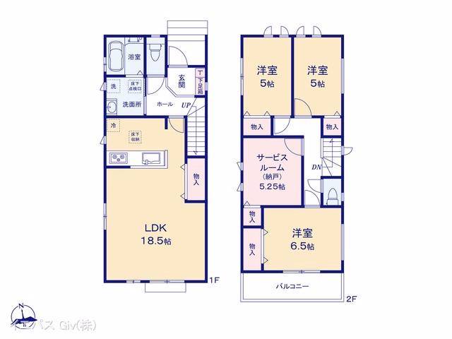 新築戸建て 港区茶屋新田土地区画整理5街区7番 B号棟 間取図