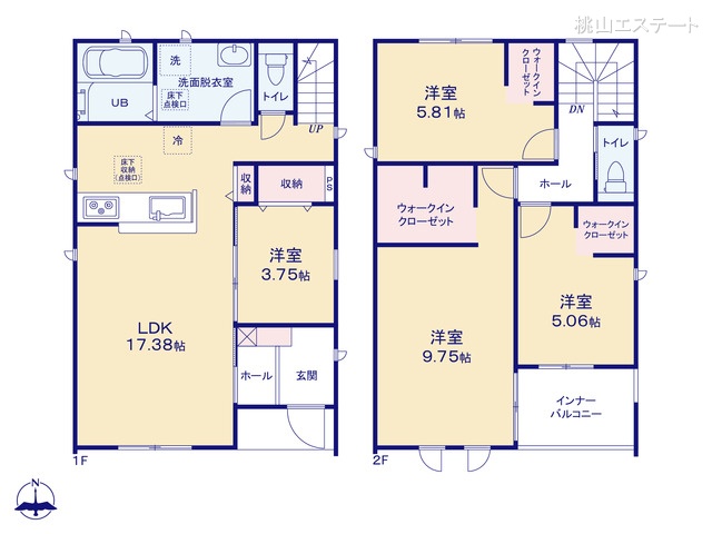 愛知県名古屋市北区楠味鋺５丁目の新築戸建て 4LDK間取図 ※図面と異なる場合は現況を優先