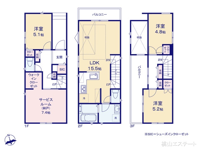 愛知県名古屋市南区桜台２丁目の新築戸建て 3SLDK間取図 ※図面と異なる場合は現況を優先