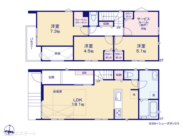 愛知県名古屋市緑区ほら貝1丁目の新築戸建て 3SLDK間取図 ※図面と異なる場合は現況を優先
