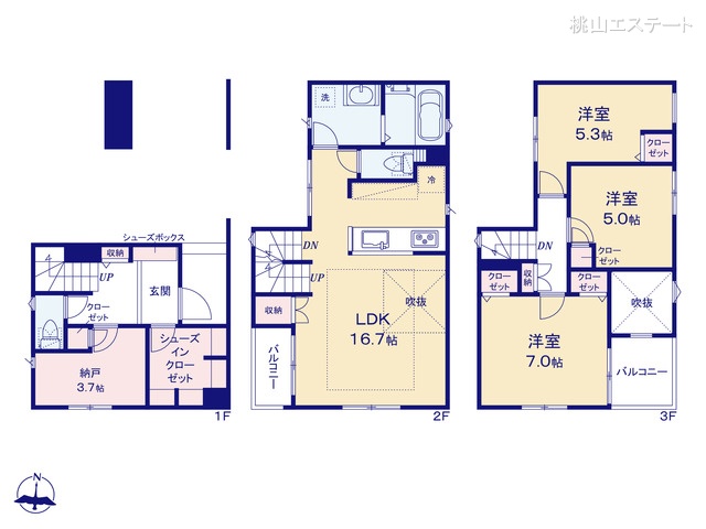 愛知県名古屋市中川区松葉町２丁目の新築戸建て 3LDK間取図 ※図面と異なる場合は現況を優先