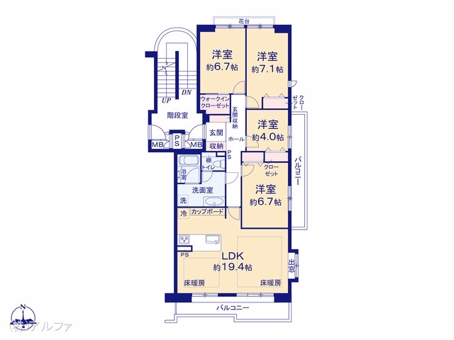中古マンション 光が丘パークタウン春の風公園街7-6-5号棟 間取図