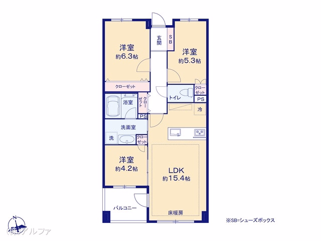 中古マンション ピアース若林 間取図
