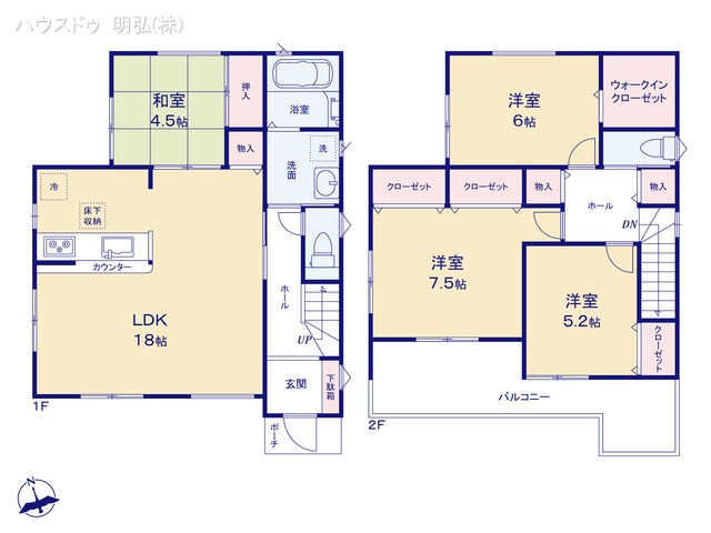 愛知県小牧市大字本庄の新築戸建て 4LDK間取図 ※図面と異なる場合は現況を優先