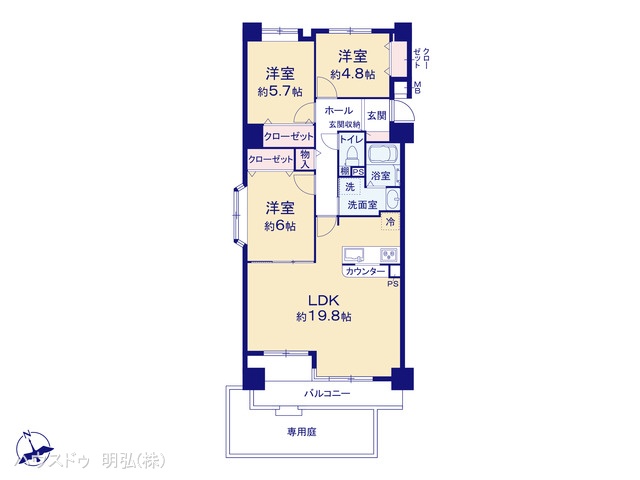 愛知県江南市村久野町大門のマンション『シャトー江南II』 3LDK間取図 ※図面と異なる場合は現況を優先