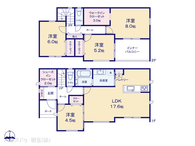 愛知県江南市古知野町　宮裏の新築戸建て 4LDK間取図 ※図面と異なる場合は現況を優先