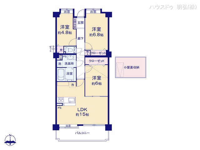 愛知県北名古屋市熊之庄射矢重のマンション『プリンスハイツ師勝』 3LDK間取図 ※図面と異なる場合は現況を優先