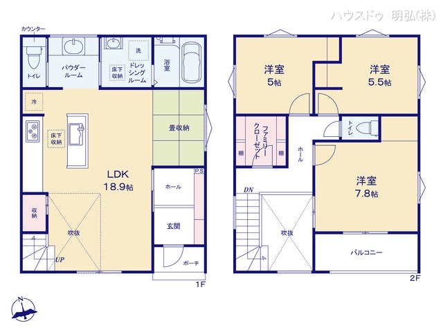 愛知県小牧市大字北外山の新築戸建て 3LDK間取図 ※図面と異なる場合は現況を優先