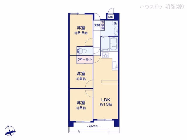 愛知県小牧市大字間々原新田のマンション『宝マンション小牧』 3LDK間取図 ※図面と異なる場合は現況を優先