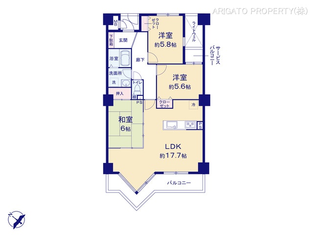 愛知県安城市城南町２丁目のマンション『サンシティ安城ルグラン』 3LDK間取図 ※図面と異なる場合は現況を優先