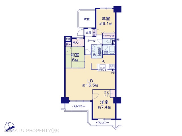 愛知県岡崎市大西町字仁田のマンション『シャトー岡崎II番館』 3LDK間取図 ※図面と異なる場合は現況を優先