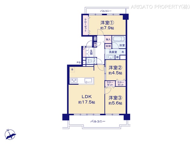 愛知県岡崎市柱曙1丁目のマンション『ユニオンハイツ岡崎』 3LDK間取図 ※図面と異なる場合は現況を優先