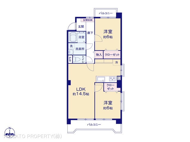 愛知県岡崎市江口２丁目のマンション『メゾンむつな』 2LDK間取図 ※図面と異なる場合は現況を優先