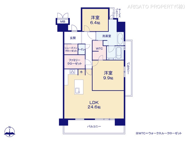 愛知県豊田市小坂本町５丁目のマンション『グランスイート豊田』 2LDK間取図 ※図面と異なる場合は現況を優先