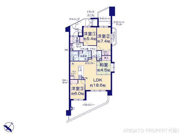 愛知県豊田市前山町３丁目のマンション『Tステージ前山グランヴィル・エステ』 4LDK間取図 ※図面と異なる場合は現況を優先