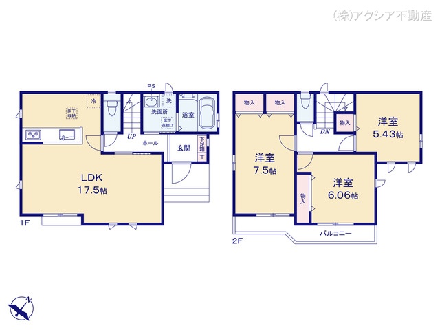 東京都府中市四谷4丁目の新築戸建て 3LDK間取図 ※図面と異なる場合は現況を優先