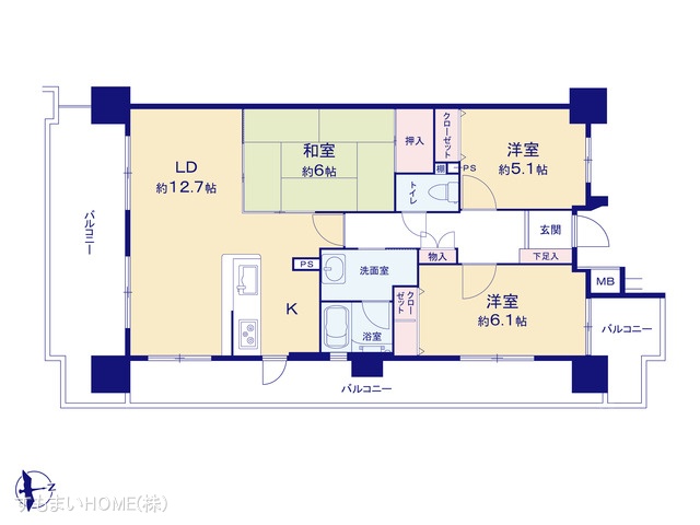 愛知県安城市三河安城本町１丁目のマンション『グローリアス三河安城第2』 3LDK間取図 ※図面と異なる場合は現況を優先