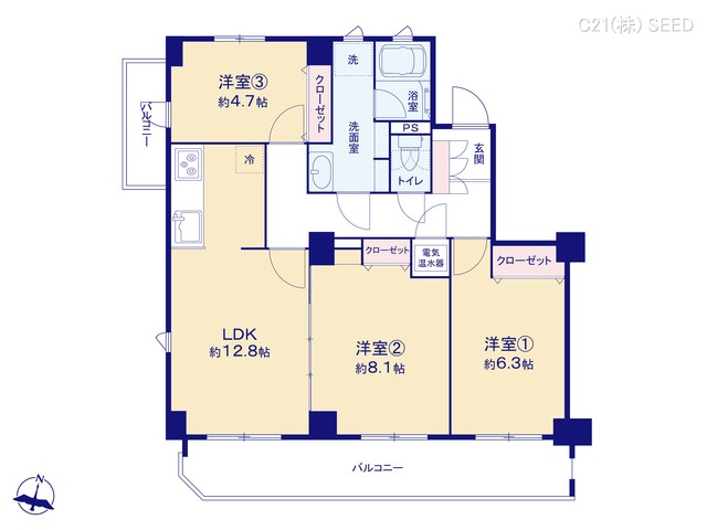 愛知県名古屋市瑞穂区豊岡通２丁目のマンション『シーアイマンション第2瑞穂』 3LDK間取図 ※図面と異なる場合は現況を優先