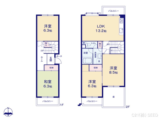 愛知県名古屋市天白区八幡山のマンション『タウン上八事5号棟』 4LDK間取図 ※図面と異なる場合は現況を優先