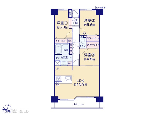愛知県名古屋市中区栄１丁目のマンション『グラン・コート白川公園』 3LDK間取図 ※図面と異なる場合は現況を優先