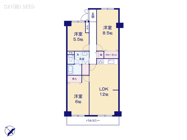 愛知県名古屋市天白区表山１丁目のマンション『コープ野村八事』 3LDK間取図 ※図面と異なる場合は現況を優先