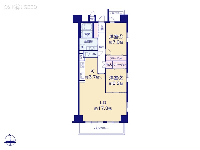 愛知県名古屋市中区丸の内２丁目のマンション『プリモーラ丸の内』 2LDK間取図 ※図面と異なる場合は現況を優先